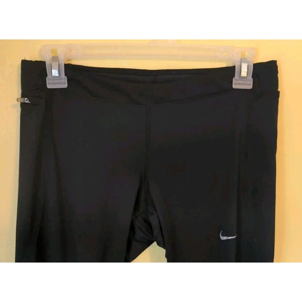 Nike Dri-Fit Running Athletic Leggings Womens M Black Side Zip Pocket Pull On